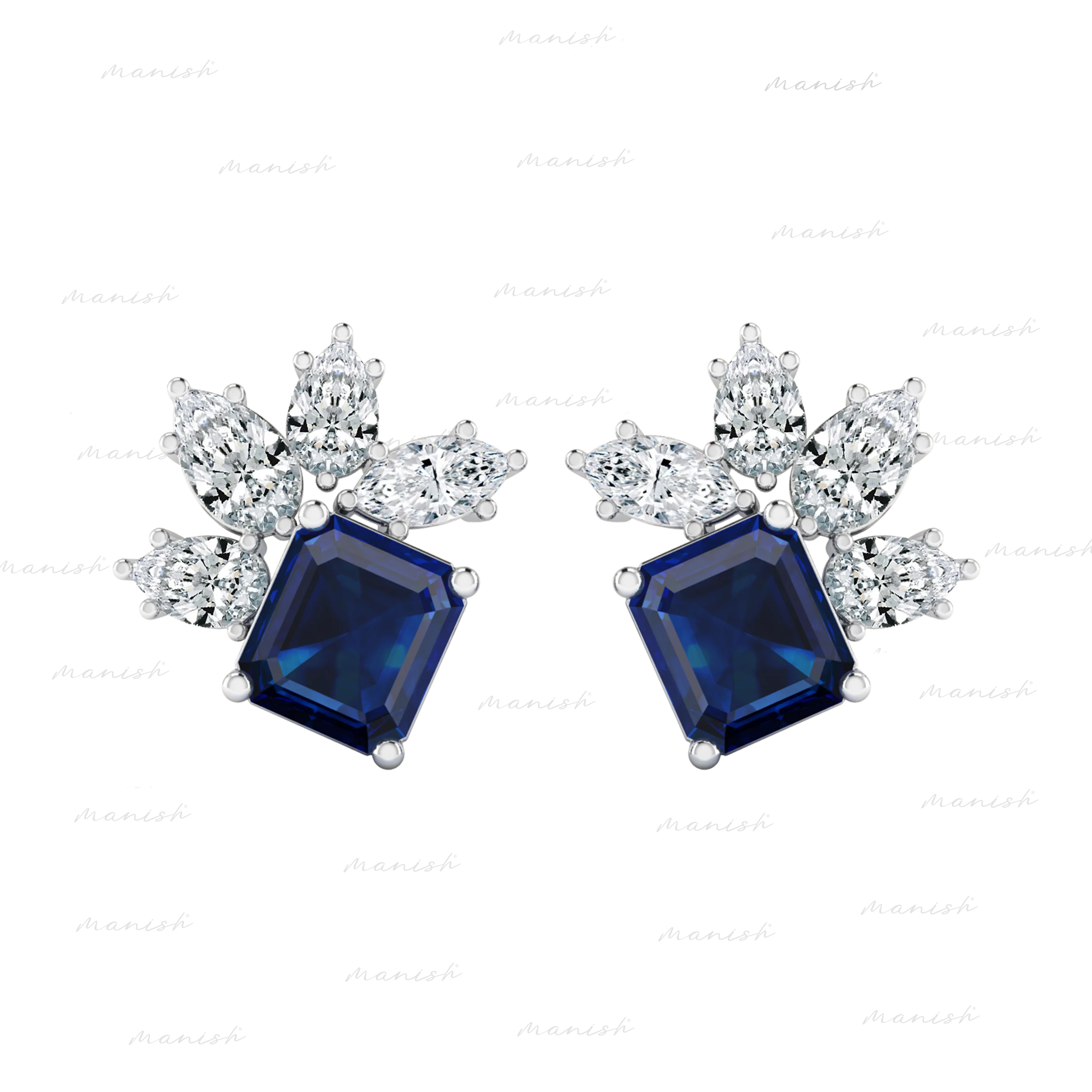 Erol Diamond and Blue Sapphire Earrings